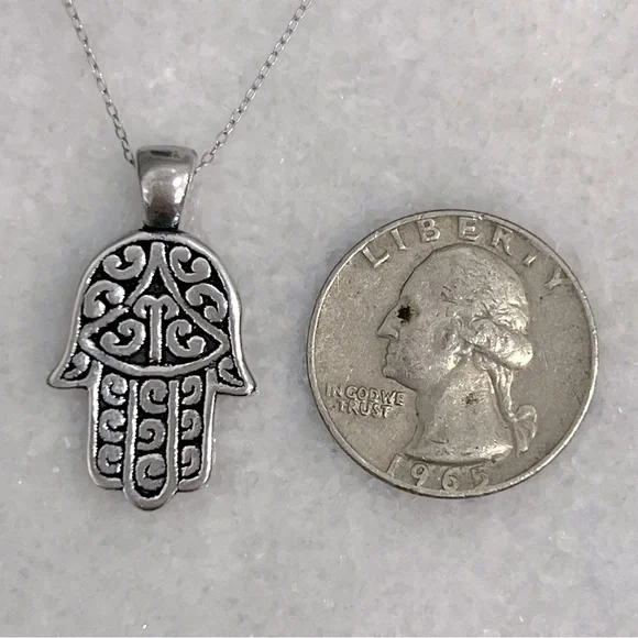 Sterling Silver Hamsa Pendant Necklace - Picture 10 of 10